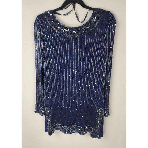 Vintage Stenay Blouse Womens 6 100% Silk Blue Beaded Blouse Classy sophisticated - Picture 8 of 16